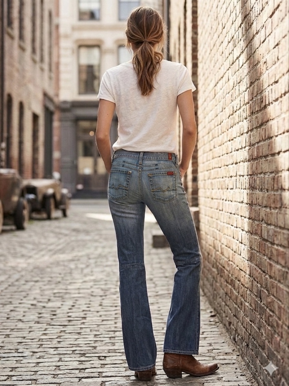 7 For All Mankind Low Rise Medium Wash Flare Leg Jeans Size 25 Vintage 7FAM